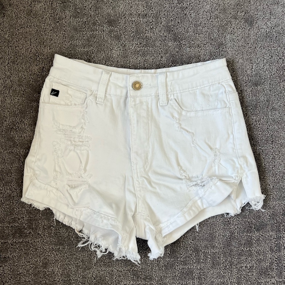 Kancan White Distressed Cutoff High Rise Shorts